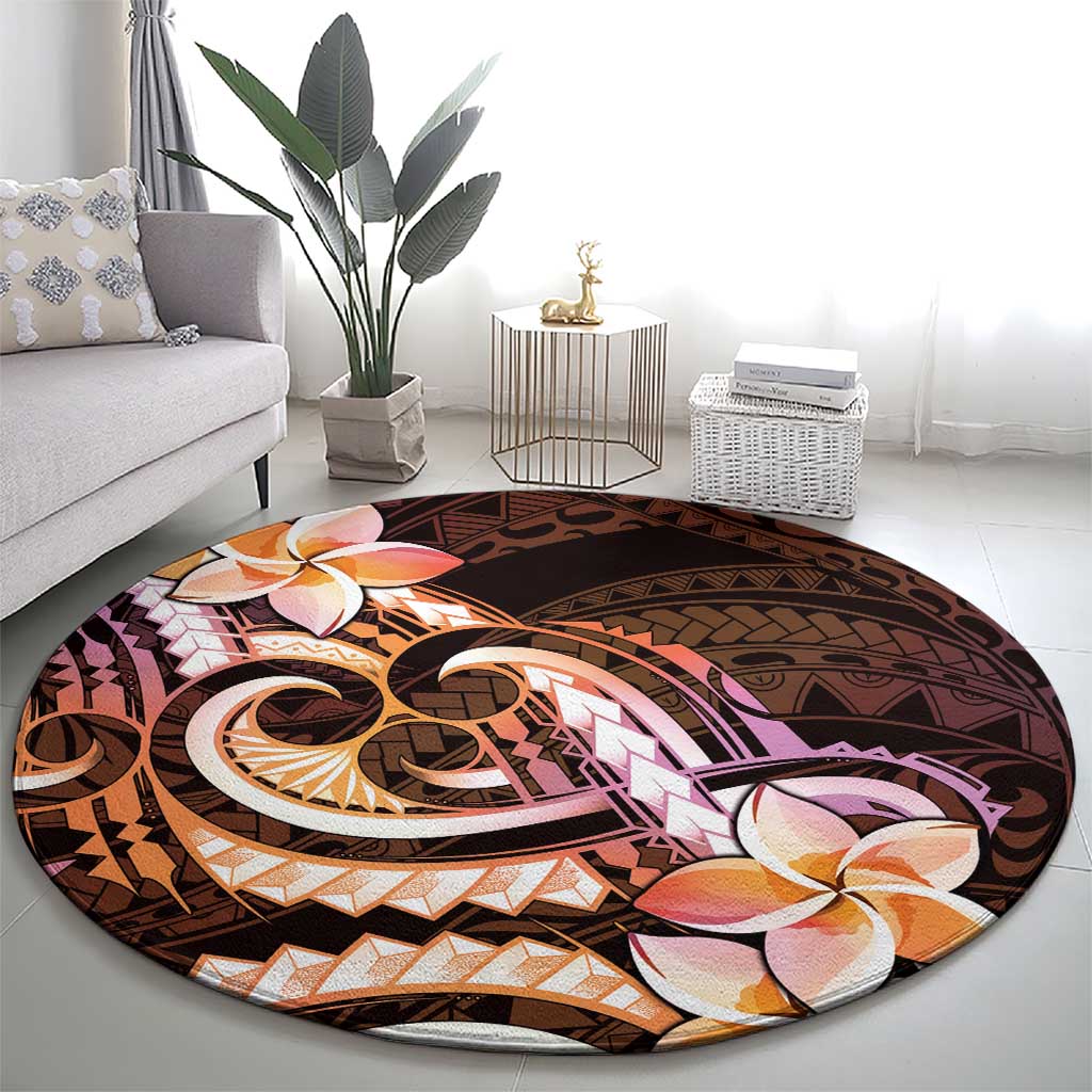 Polynesian Art Tattoo Round Carpet Plumeria Flowers Peach Gradient LT05 - Polynesian Pride