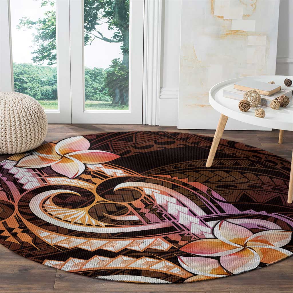 Polynesian Art Tattoo Round Carpet Plumeria Flowers Peach Gradient LT05 - Polynesian Pride