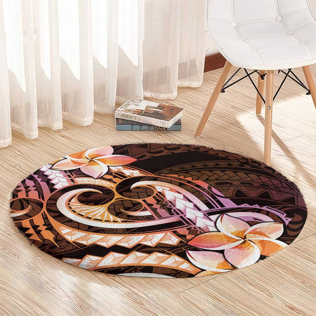 Polynesian Art Tattoo Round Carpet Plumeria Flowers Peach Gradient LT05 - Polynesian Pride