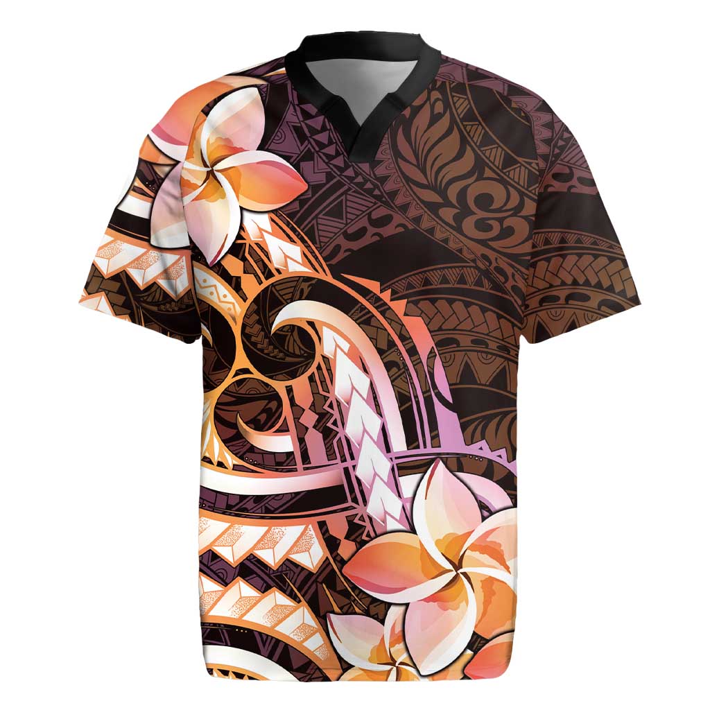 Polynesian Art Tattoo Rugby Jersey Plumeria Flowers Peach Gradient LT05 Peach - Polynesian Pride
