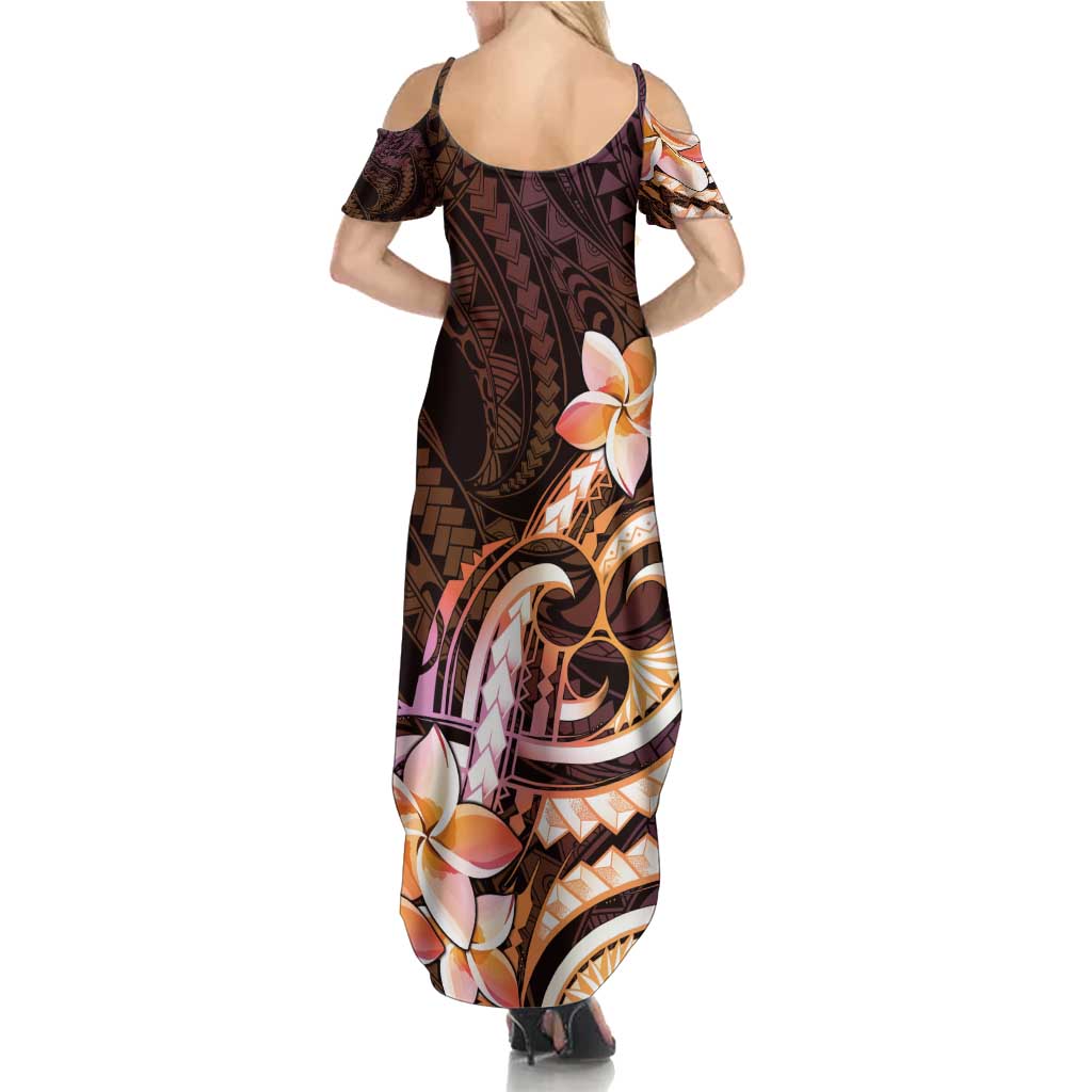Polynesian Art Tattoo Summer Maxi Dress Plumeria Flowers Peach Gradient LT05 - Polynesian Pride