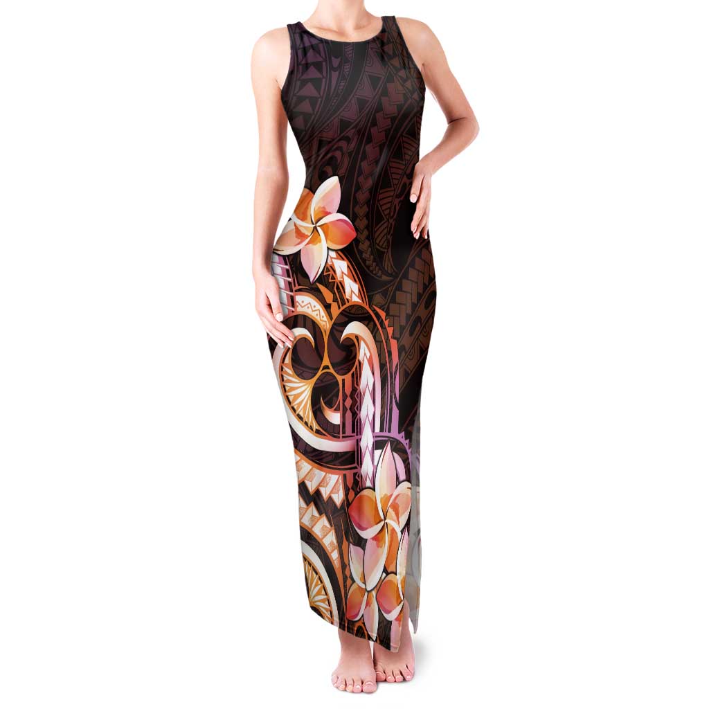 Polynesian Art Tattoo Tank Maxi Dress Plumeria Flowers Peach Gradient LT05 Women Peach - Polynesian Pride