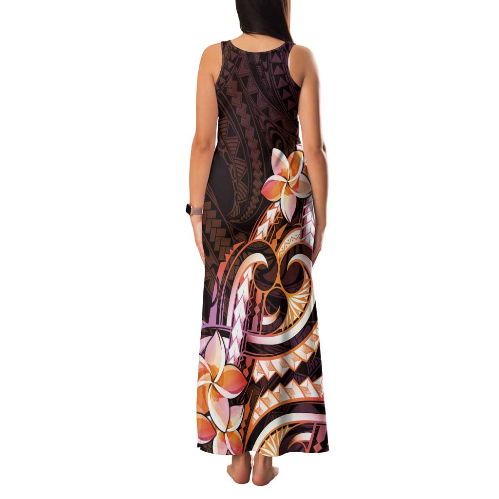 Polynesian Art Tattoo Tank Maxi Dress Plumeria Flowers Peach Gradient LT05 - Polynesian Pride