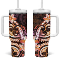 Polynesian Art Tattoo Tumbler With Handle Plumeria Flowers Peach Gradient LT05 One Size: 40 oz Peach - Polynesian Pride
