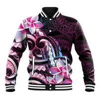 Polynesian Art Tattoo Baseball Jacket Plumeria Flowers Pink Gradient LT05 Unisex Pink - Polynesian Pride