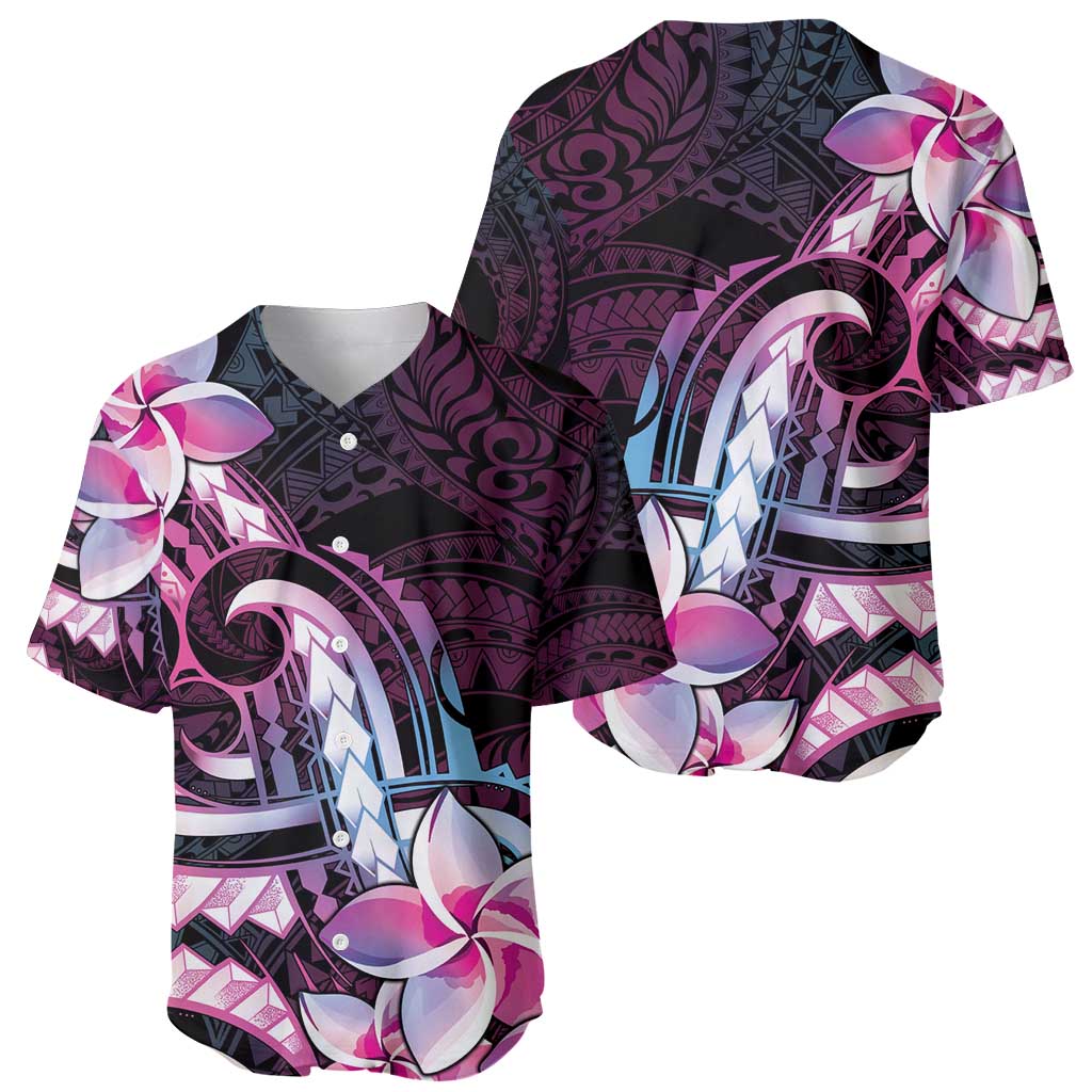 Polynesian Art Tattoo Baseball Jersey Plumeria Flowers Pink Gradient LT05 - Polynesian Pride