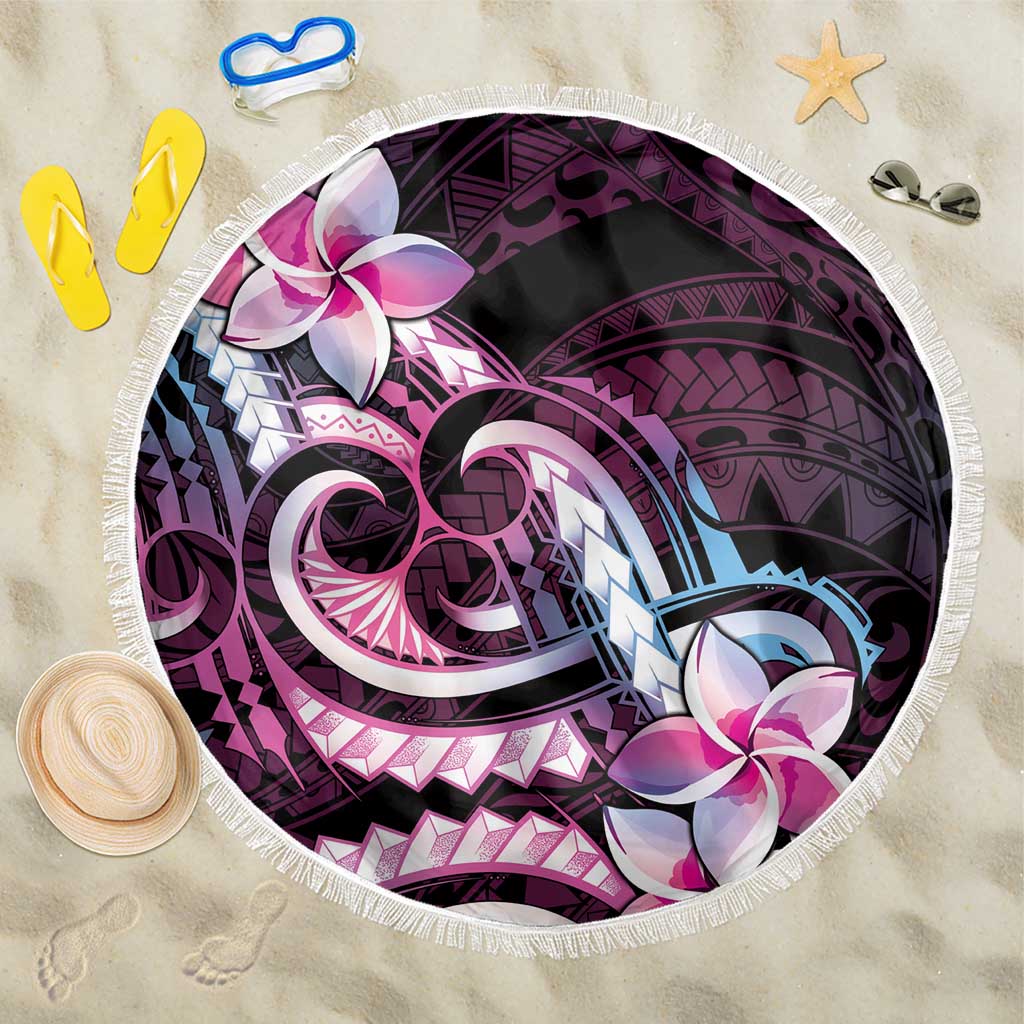 Polynesian Art Tattoo Beach Blanket Plumeria Flowers Pink Gradient LT05 One Size 150cm Pink - Polynesian Pride