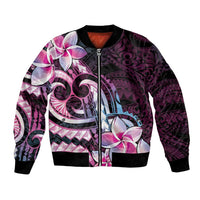 Polynesian Art Tattoo Bomber Jacket Plumeria Flowers Pink Gradient LT05 Unisex Pink - Polynesian Pride
