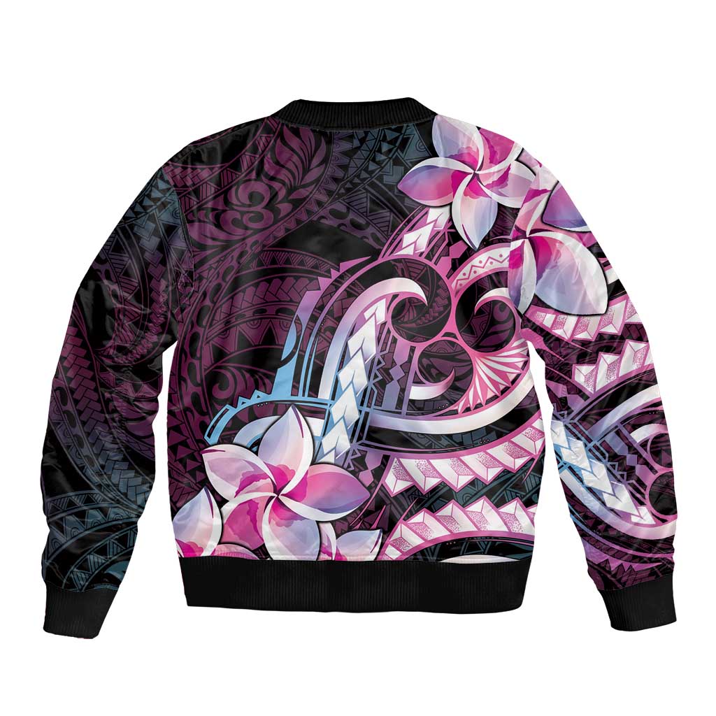 Polynesian Art Tattoo Bomber Jacket Plumeria Flowers Pink Gradient LT05 - Polynesian Pride