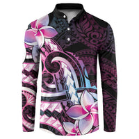 Polynesian Art Tattoo Button Sweatshirt Plumeria Flowers Pink Gradient LT05 Pink - Polynesian Pride