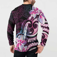 Polynesian Art Tattoo Button Sweatshirt Plumeria Flowers Pink Gradient LT05 - Polynesian Pride