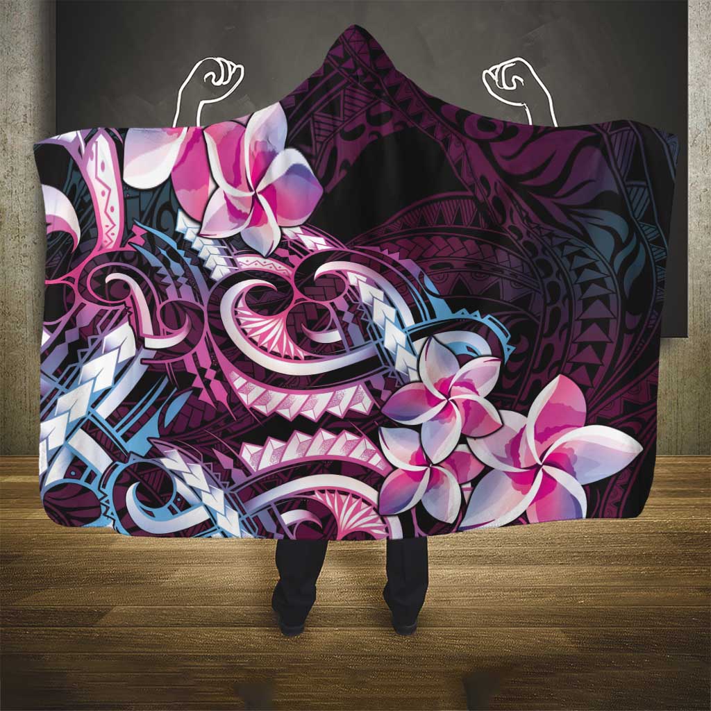 Polynesian Art Tattoo Hooded Blanket Plumeria Flowers Pink Gradient LT05 - Polynesian Pride
