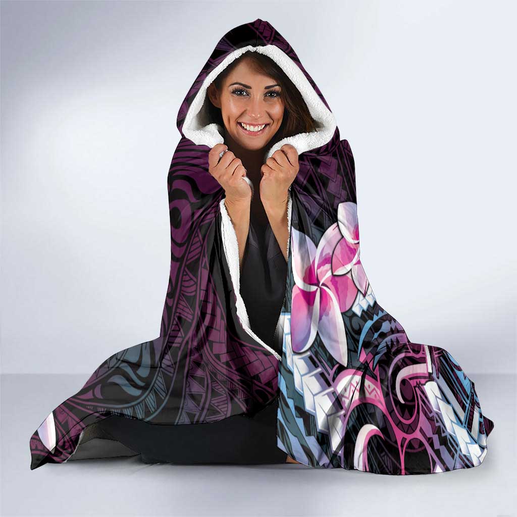 Polynesian Art Tattoo Hooded Blanket Plumeria Flowers Pink Gradient LT05 - Polynesian Pride