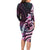 Polynesian Art Tattoo Long Sleeve Bodycon Dress Plumeria Flowers Pink Gradient