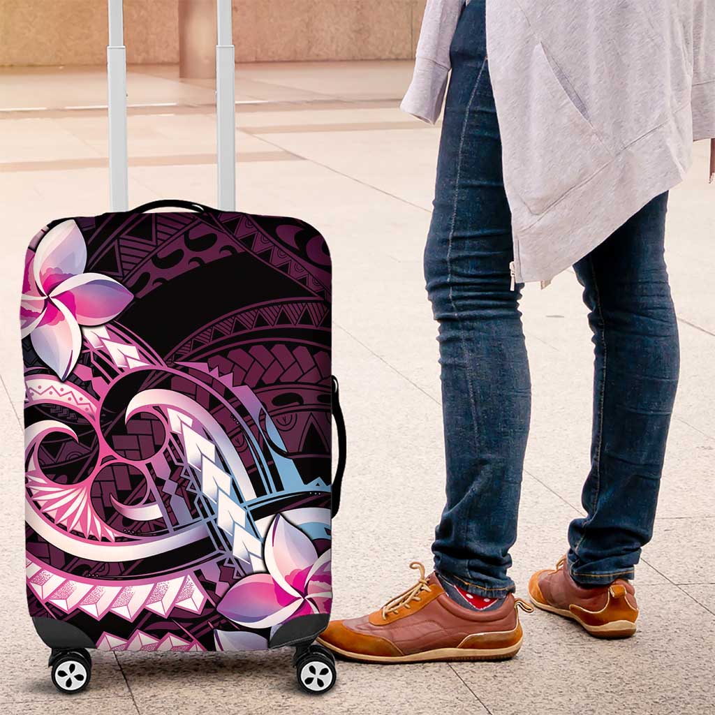 Polynesian Art Tattoo Luggage Cover Plumeria Flowers Pink Gradient