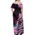 Polynesian Art Tattoo Off Shoulder Maxi Dress Plumeria Flowers Pink Gradient