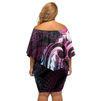 Polynesian Art Tattoo Off Shoulder Short Dress Plumeria Flowers Pink Gradient LT05 - Polynesian Pride