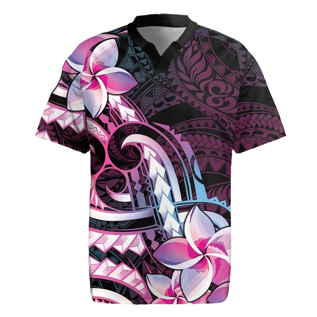 Polynesian Art Tattoo Rugby Jersey Plumeria Flowers Pink Gradient LT05 Pink - Polynesian Pride
