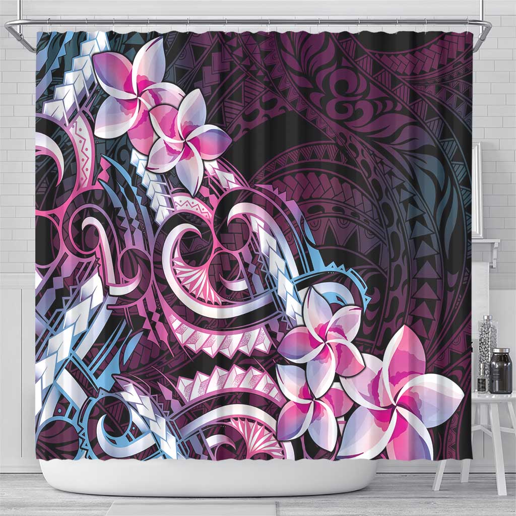 Polynesian Art Tattoo Shower Curtain Plumeria Flowers Pink Gradient LT05 - Polynesian Pride