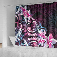 Polynesian Art Tattoo Shower Curtain Plumeria Flowers Pink Gradient LT05 - Polynesian Pride
