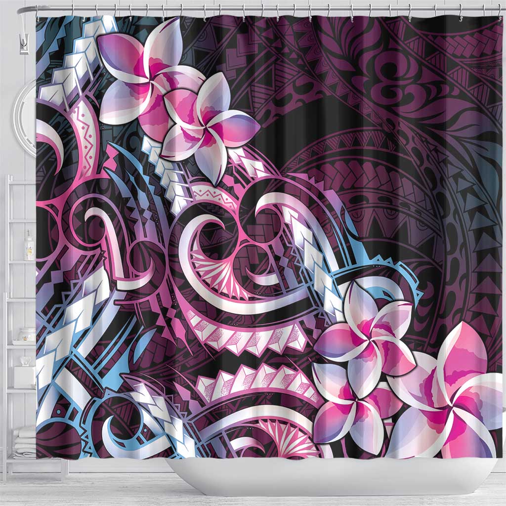 Polynesian Art Tattoo Shower Curtain Plumeria Flowers Pink Gradient LT05 - Polynesian Pride