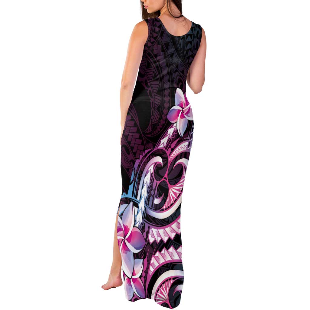 Polynesian Art Tattoo Tank Maxi Dress Plumeria Flowers Pink Gradient LT05 - Polynesian Pride