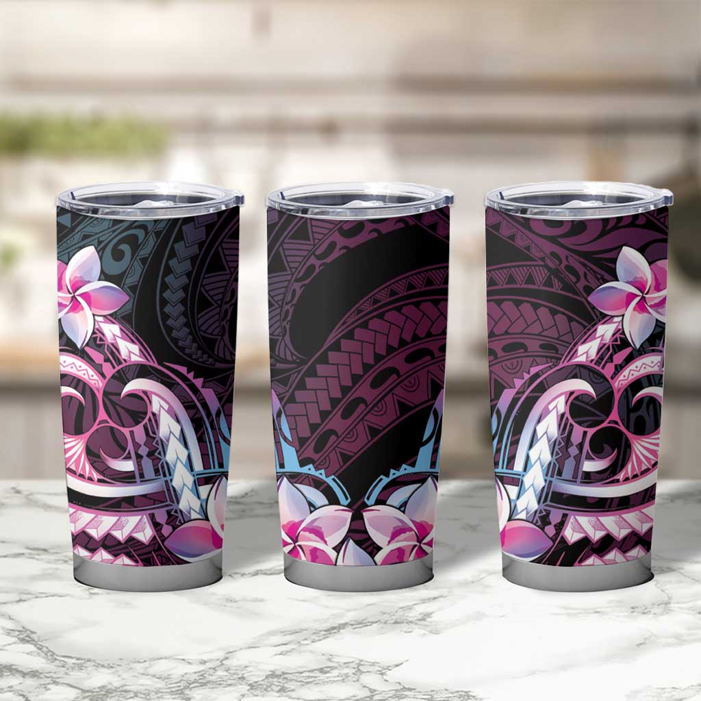 Polynesian Art Tattoo Tumbler Cup Plumeria Flowers Pink Gradient LT05 - Polynesian Pride