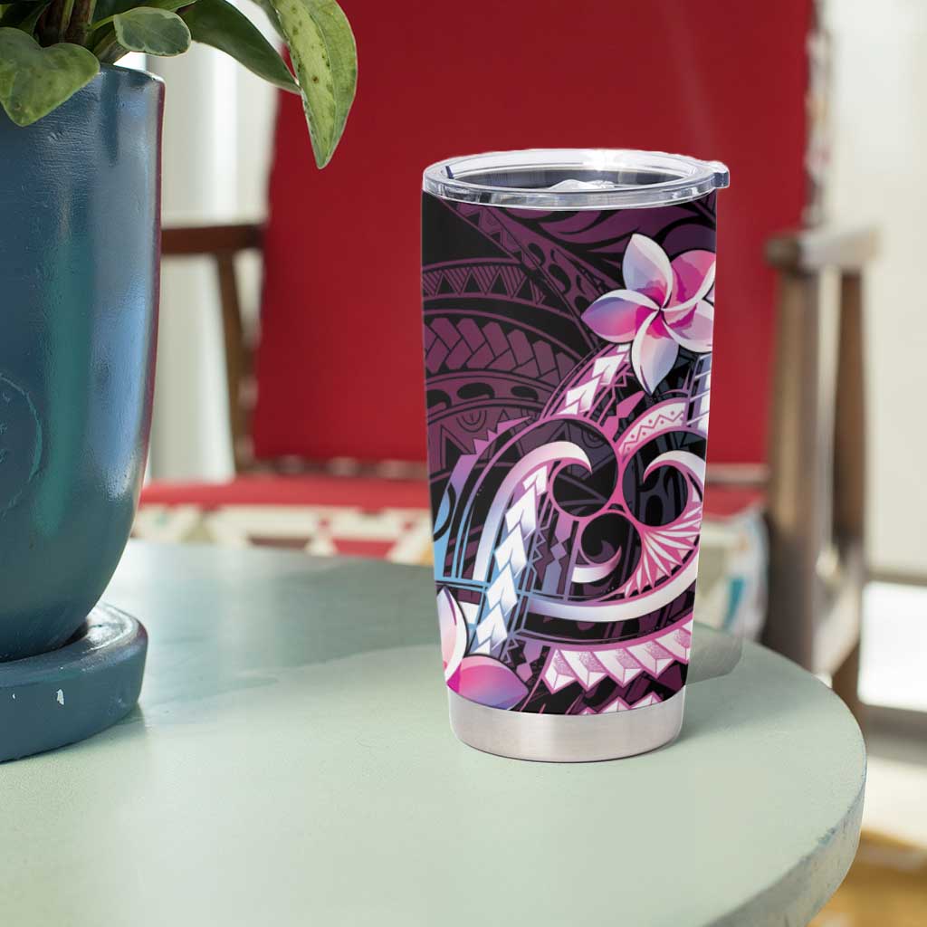 Polynesian Art Tattoo Tumbler Cup Plumeria Flowers Pink Gradient LT05 - Polynesian Pride