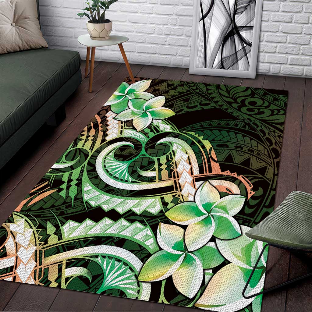 Polynesian Art Tattoo Area Rug Plumeria Flowers Green Gradient LT05 Green - Polynesian Pride