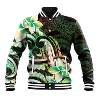 Polynesian Art Tattoo Baseball Jacket Plumeria Flowers Green Gradient LT05 Unisex Green - Polynesian Pride