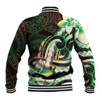Polynesian Art Tattoo Baseball Jacket Plumeria Flowers Green Gradient LT05 - Polynesian Pride