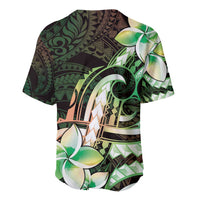 Polynesian Art Tattoo Baseball Jersey Plumeria Flowers Green Gradient LT05 - Polynesian Pride