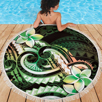 Polynesian Art Tattoo Beach Blanket Plumeria Flowers Green Gradient LT05 - Polynesian Pride