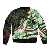 Polynesian Art Tattoo Bomber Jacket Plumeria Flowers Green Gradient LT05 - Polynesian Pride
