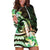 Polynesian Art Tattoo Hoodie Dress Plumeria Flowers Green Gradient