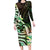 Polynesian Art Tattoo Long Sleeve Bodycon Dress Plumeria Flowers Green Gradient