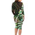 Polynesian Art Tattoo Long Sleeve Bodycon Dress Plumeria Flowers Green Gradient