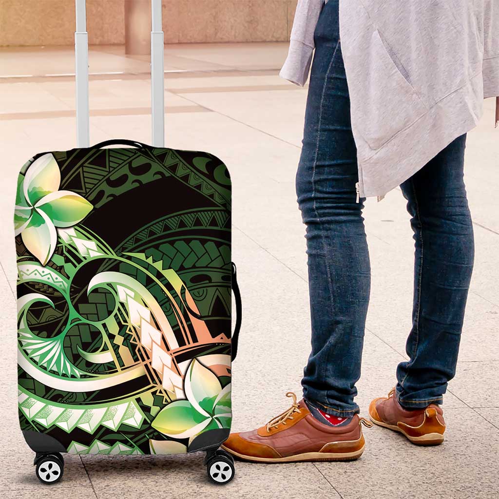 Polynesian Art Tattoo Luggage Cover Plumeria Flowers Green Gradient