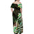 Polynesian Art Tattoo Off Shoulder Maxi Dress Plumeria Flowers Green Gradient