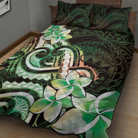 Polynesian Art Tattoo Quilt Bed Set Plumeria Flowers Green Gradient LT05 - Polynesian Pride