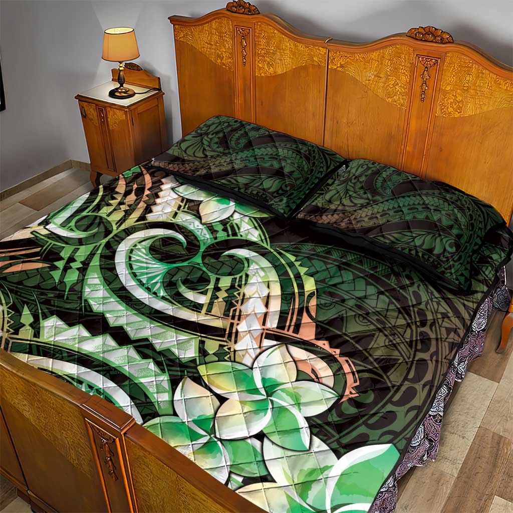 Polynesian Art Tattoo Quilt Bed Set Plumeria Flowers Green Gradient LT05 - Polynesian Pride
