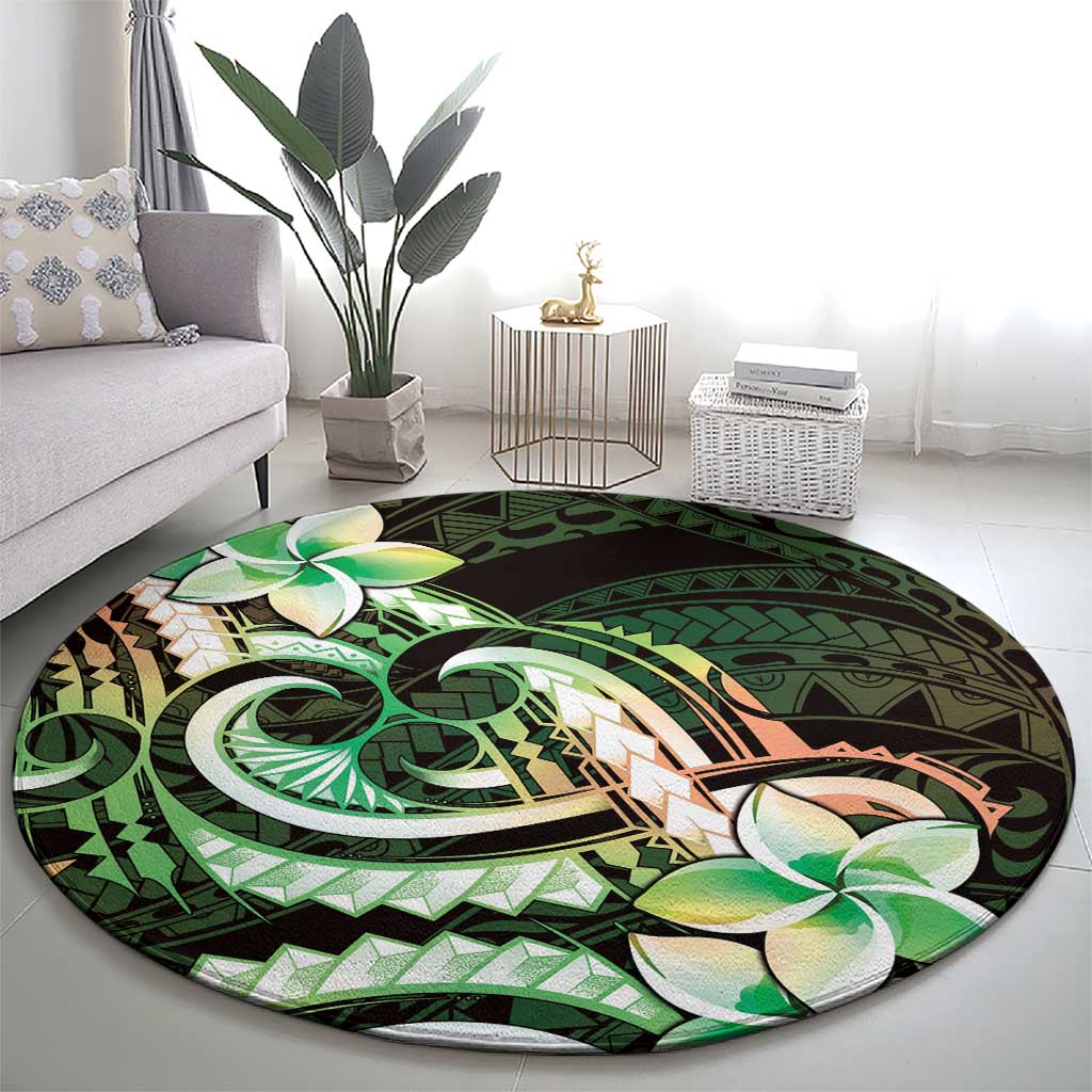 Polynesian Art Tattoo Round Carpet Plumeria Flowers Green Gradient LT05 - Polynesian Pride