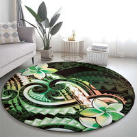 Polynesian Art Tattoo Round Carpet Plumeria Flowers Green Gradient LT05 - Polynesian Pride