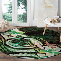 Polynesian Art Tattoo Round Carpet Plumeria Flowers Green Gradient LT05 - Polynesian Pride