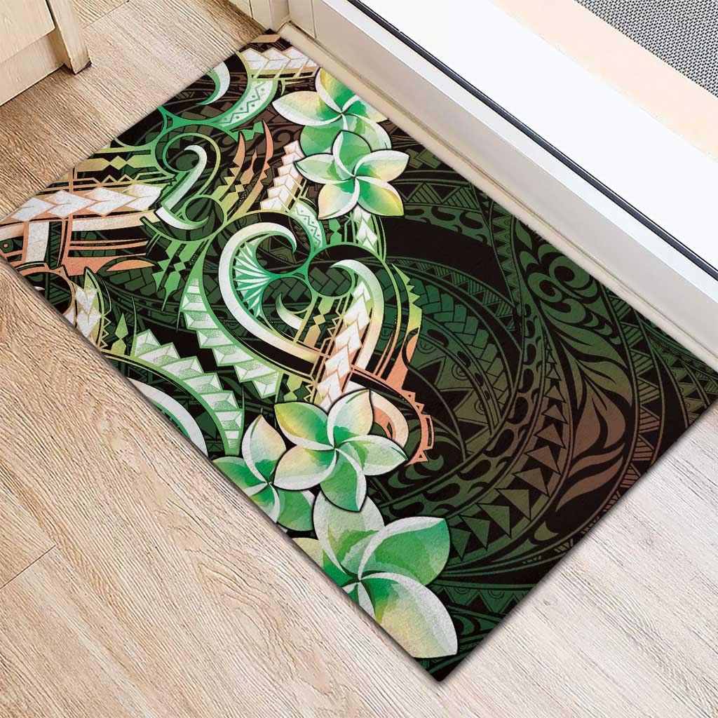 Polynesian Art Tattoo Rubber Doormat Plumeria Flowers Green Gradient LT05 - Polynesian Pride