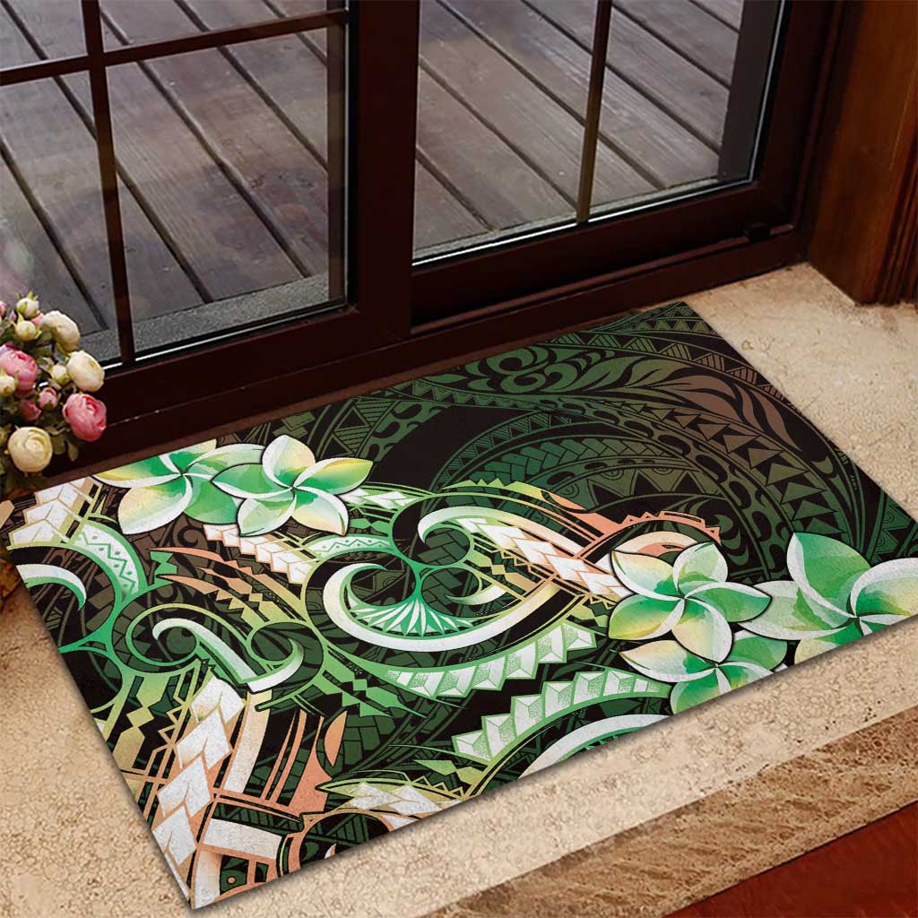 Polynesian Art Tattoo Rubber Doormat Plumeria Flowers Green Gradient LT05 - Polynesian Pride