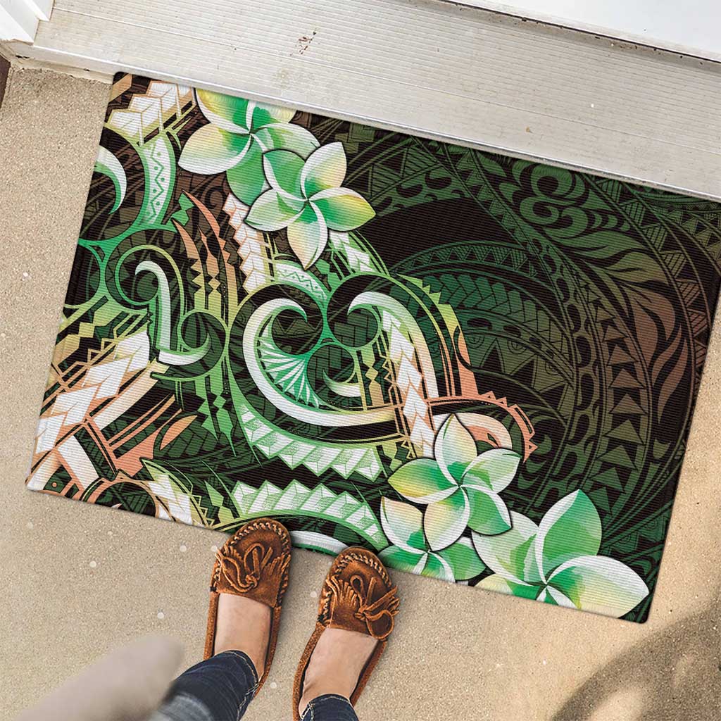 Polynesian Art Tattoo Rubber Doormat Plumeria Flowers Green Gradient LT05 - Polynesian Pride