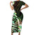 Polynesian Art Tattoo Short Sleeve Bodycon Dress Plumeria Flowers Green Gradient