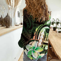 Polynesian Art Tattoo Women Casual Shirt Plumeria Flowers Green Gradient LT05 - Polynesian Pride