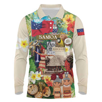 Samoa Culture Long Sleeve Polo Shirt Embracing The Spirit LT05 Beige - Polynesian Pride